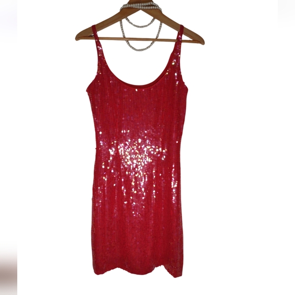 ❤️Sold❤️Vintage Jeanette Kastenberg St Martin Sequin Red Cocktail Party Dress - Picture 7 of 16